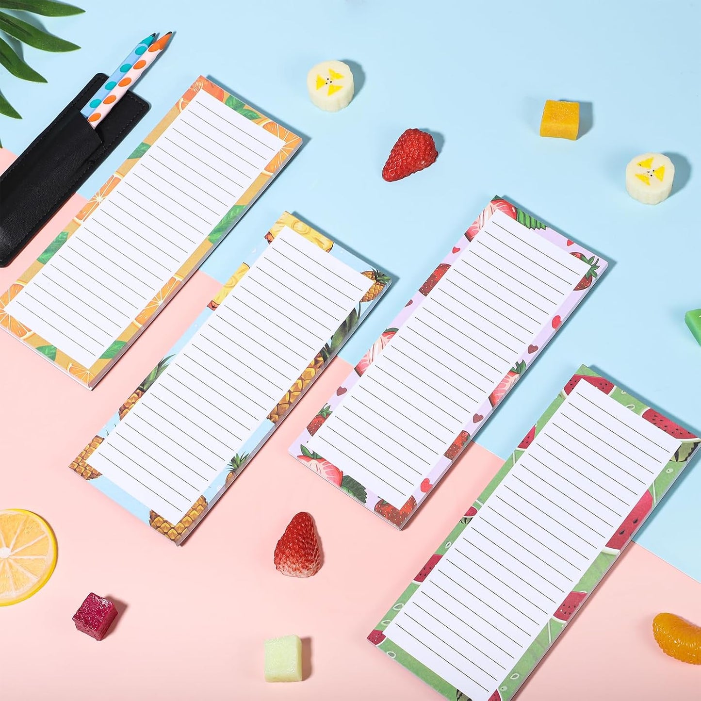 Thboxes 4 Pack Magnetic Note Pad for Fridge with Pen Holder, Totally 200 Sheets Grocery List Magnet Pad for Refrigerator Magnetic Shopping List Pad（Fruit Design） | Full-Back Magnet, 80Gsm FSC-certified Paper, School Office Home Supplies Grocery List