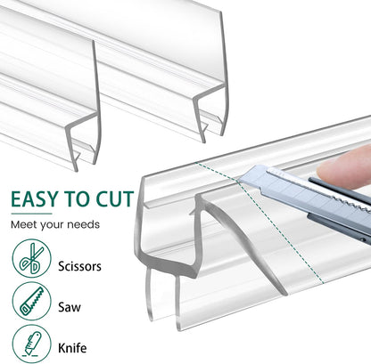 2 PCS Shower Door Bottom Seal, 3/8” X 36” Frameless Shower Glass Door Seal Strip, Clear PVC Shower Door Sweep Stop Shower Leaks, Shower Seal for 3/8 Inch (10mm) Glass