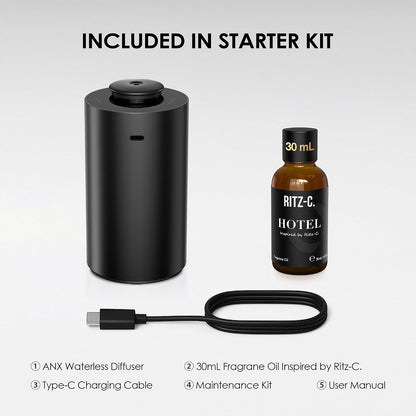 Airversa ADX Waterless Essential Oil Diffuser Starter Kit, Black