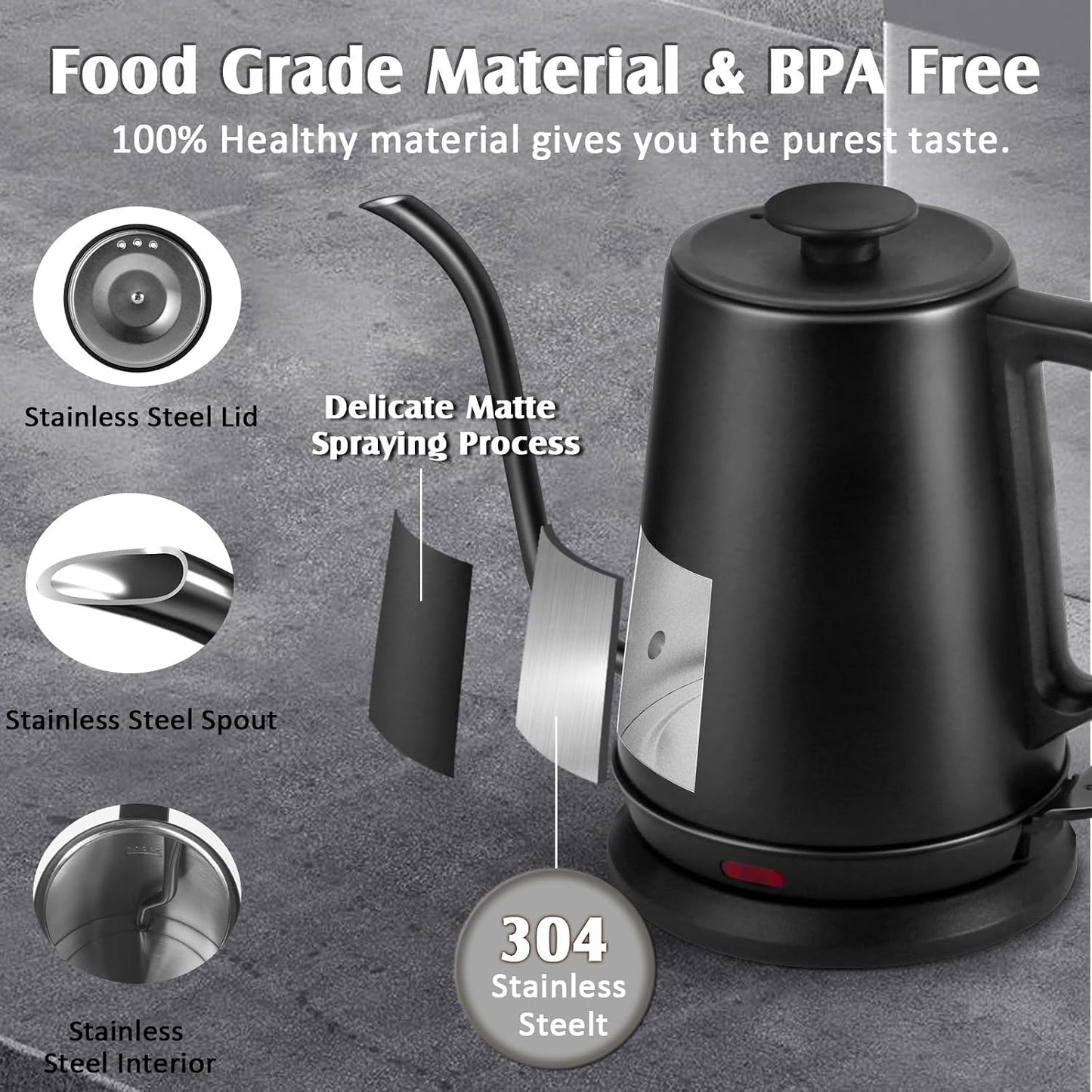 Gooseneck Electric Kettle,Ulcreigo Electric Kettle Temperature Control Tea Kettles for Boiling Water with 5 Variable Presets,Hot Water Boiler Heater for Coffee,304 Stainless Steel Black Color