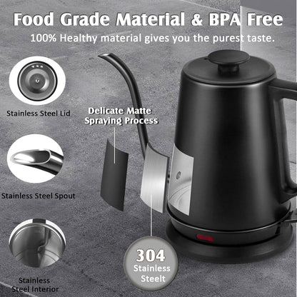 Gooseneck Electric Kettle,Ulcreigo Electric Kettle Temperature Control Tea Kettles for Boiling Water with 5 Variable Presets,Hot Water Boiler Heater for Coffee,304 Stainless Steel Black Color