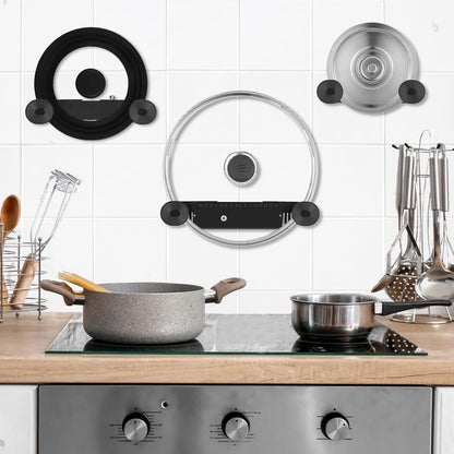 YONGAIJIA 4 Pack Pot Lid Organizer for Cabinet Door, Fits 6-14in Lids Black | Wall-Mount Pan Lid Holder for Inside Cabinet, Adjustable Rack for Pots and Pans, No-Drill Adhesive Kitchen Lid Storage