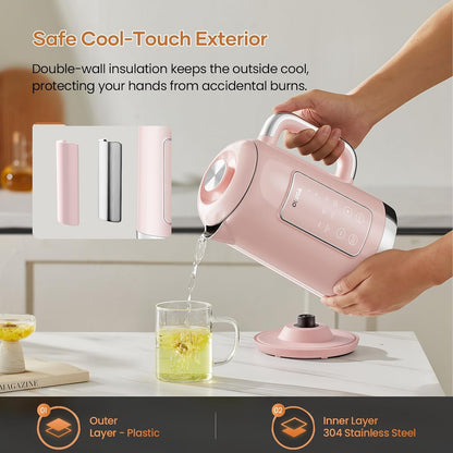 Electric Kettle Temperature Control: OLEGA 1.5L Smart Kettle 1200W | Stainless Steel Hot Water Boiler, 6 Temp Presets, Fast Boiling Electric Tea & Coffee Kettle