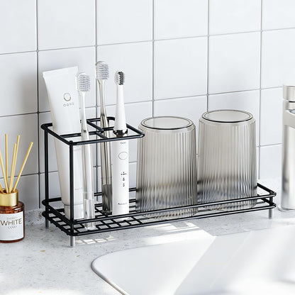 Toothbrush Holders Toothpaste Organizer Bathroom Accessories, Matte Black | Carbon Steel, 4 Slots, Removable Drip Tray, Easy to Clean, Electric Toothbrush Storage, for Countertop, Shower, Sink