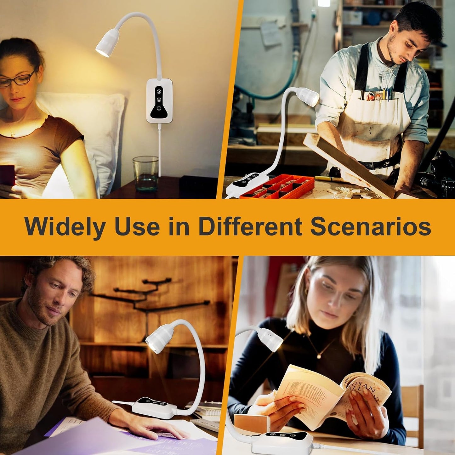 Wall Mounted LED Reading Light for Bed Headboard - 5 Color & Brightness Levels Dimmable Book Light with Touch/Wave Control, USB Output - Night Reading Lamp for Books in Bed