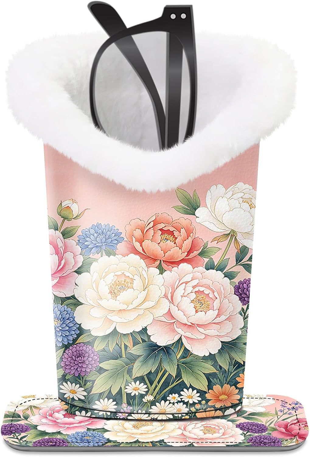 Plush Lined Eyeglasses Holder, Cute Magnetic PU Leather Glasses Stand Case for Women Men Kids