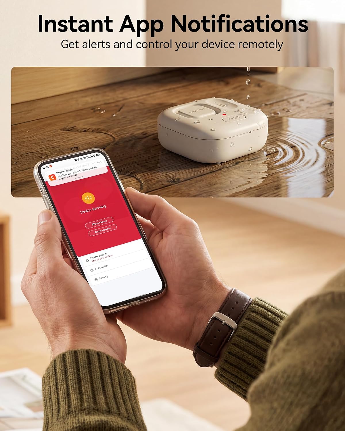 TECKNET WiFi Water Leak Detectors for Home, 120dB Smart Water Sensor with APP Push & Sound Alarm, Water Alarm Leak Detector for Kitchen Bathroom Basement (1 Gateway+5 Sensors, Batteries Included)