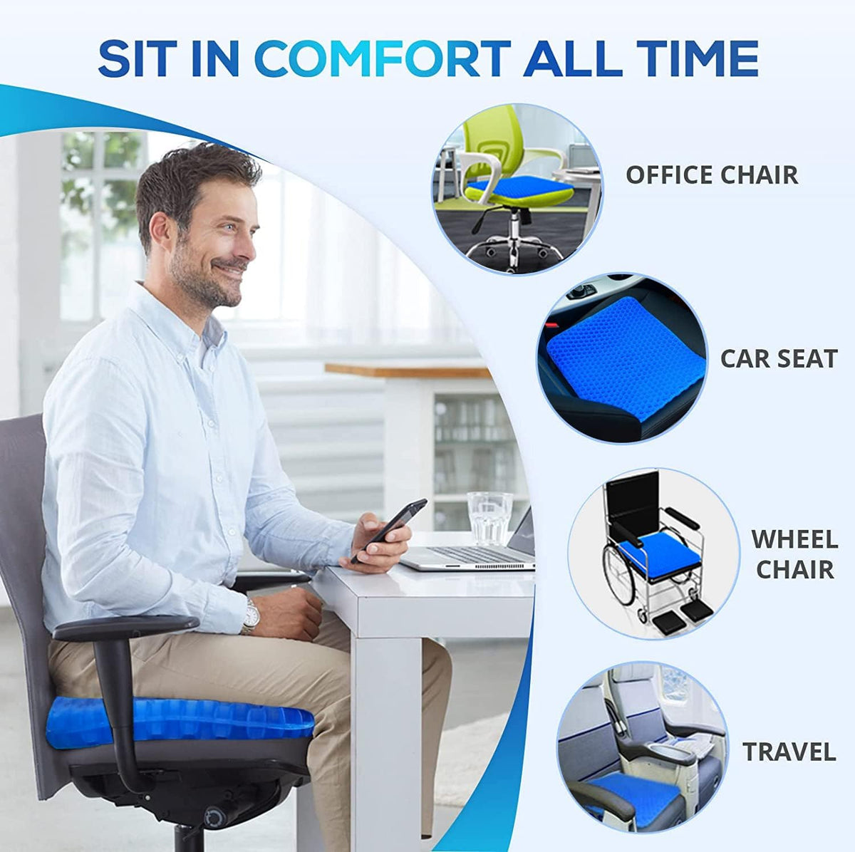 Gel Seat Cushion for Long Sitting - 1.65inch Double Thick Cooling Egg Cushion for Back, Hip, Sciatica, Coccyx, Tailbone Pain Relief - Office Chair Car Seat Cushion – Wheelchair Cushions