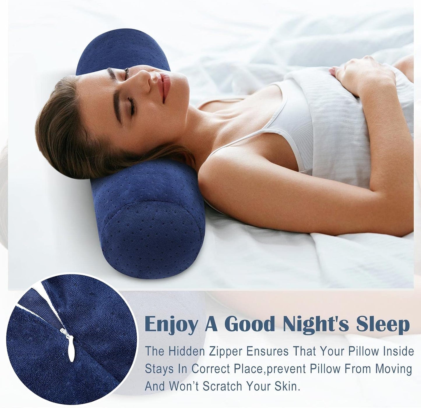 Remerry 2 Pcs 16 x 6 Inches Velvet Neck Roll Pillow Cover with Zipper, Soft Bolster Pillowcases for Cylindrical Pillow (Cover Only, Bolster Not Included)(Navy Blue)
