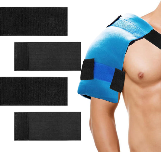 4 Pcs Extender Strap, Reusable Ice Belt, Adjustable Ice Pack Strap, Elastic Hook and Loop Extension Straps for Ice Pack Back, Knee, Ankle Braces, Vests, Wraps, and Belts, Multiple Uses, Black