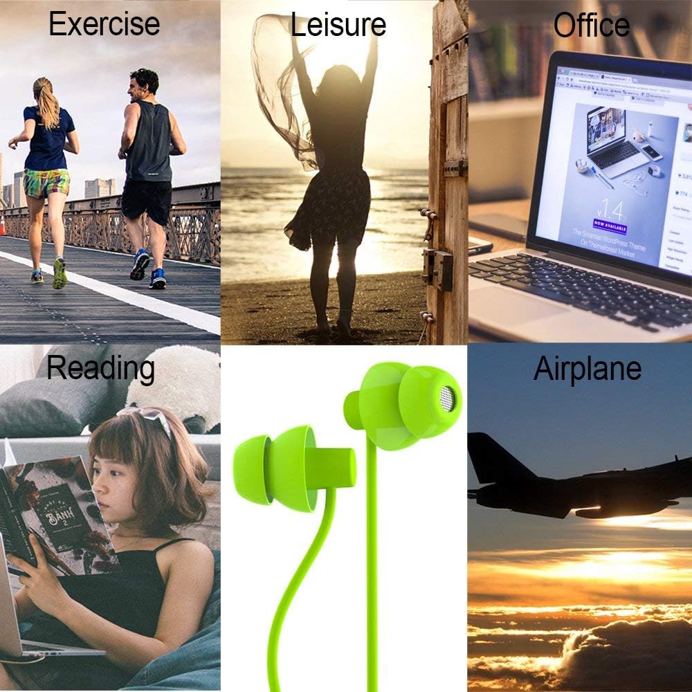 MAXROCK Wired Sleep Earphones Soft Sleep Earbuds Total Silicon Sleeping Headphones with in-line Mic for Cellphones, Mp3, Tablet pocasts 3.5mm, Green
