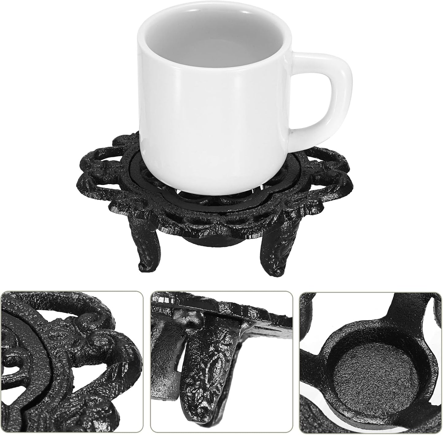 Sumnacon Cast Iron Teapot Warmer Dish Cups Heater Decorative Trivet with Tealight Holder - Rustic and Heavy Duty Tealight Candle Holder Stands - Elegant Food Warmer for Tea, Coffee, Milk