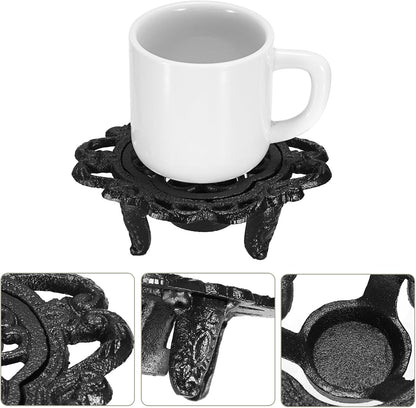 Sumnacon Cast Iron Teapot Warmer Dish Cups Heater Decorative Trivet with Tealight Holder - Rustic and Heavy Duty Tealight Candle Holder Stands - Elegant Food Warmer for Tea, Coffee, Milk