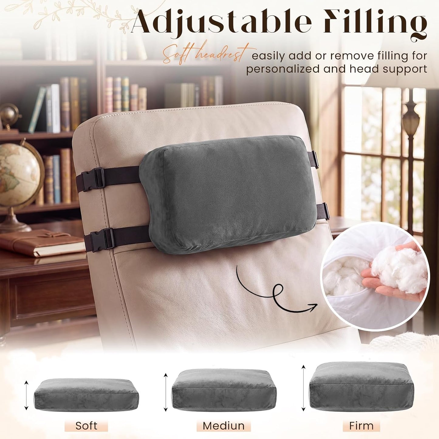 Novabright Head Recliner Pillow Adjustable Headrest Pillow for Recliner 15.75 x 7.87‘' Detachable Soft Non Slip Velvet Relieve Neck Support for Sofa Couch Armchair Travel Home with Zipper Cover