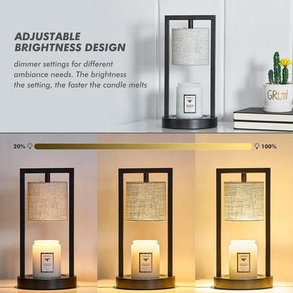 Candle Warmer Lamp with Timer, Black Candle Lamps Linen Fabric Shade, 3-Level Dimmable Candle Warming Wax Melt Warmer for Scented Wax, 50W Electric Warmer Lamp for Women Home Decor (2 Bulbs Included)