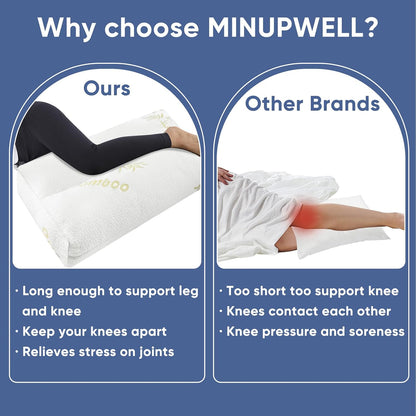 MINUPWELL Knee Pillow for Side Sleepers - Between Leg & Under Knee Pillow for Back Sleepers - Leg Pillow with 850G 7D Alternative for Relieving Leg, Back, and Knee Pain - 100% Cotton Fabric - White