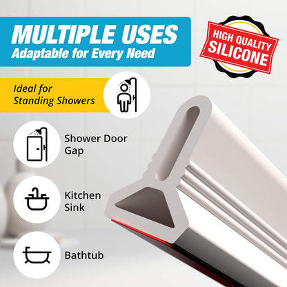 67" White Shower Threshold Water Dam Barrier, 1.5" Tall Water Stopper Strip | Flexible 1.5-inch-tall door seal helps contain splashes, block leaks and keep bathroom floors dry around walk-in showers