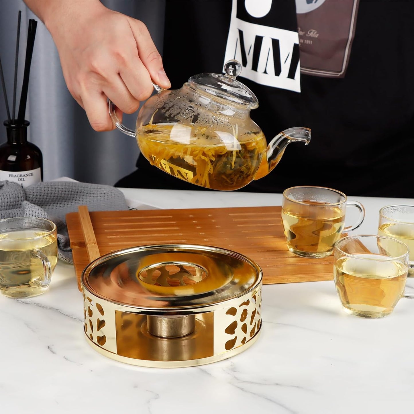 Teapot Warmer, Stainless Steel Tea Warmer with Candle Holder, Candle Heater for Heating Tea, Coffee and Milk, Universal Teapot Heater