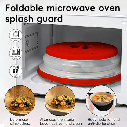 10.6“ Collapsible Microwave Splatter Cover for Food & Silicone Microwave Mat, Mat as Bowl Holder, Trivet, Pot Holders, Baking, Utensils Rest for Kitchen Counter, Dishwasher Safe (Grey)
