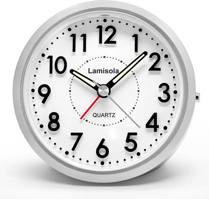 Lamisola 4 Inch Alarm Clock for Bedrooms, Small Analog Desk Clock, Black