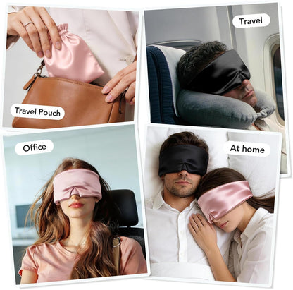 LitBear Silk Sleep Mask for Side Sleeper, Travel, Airplane, Jet Black