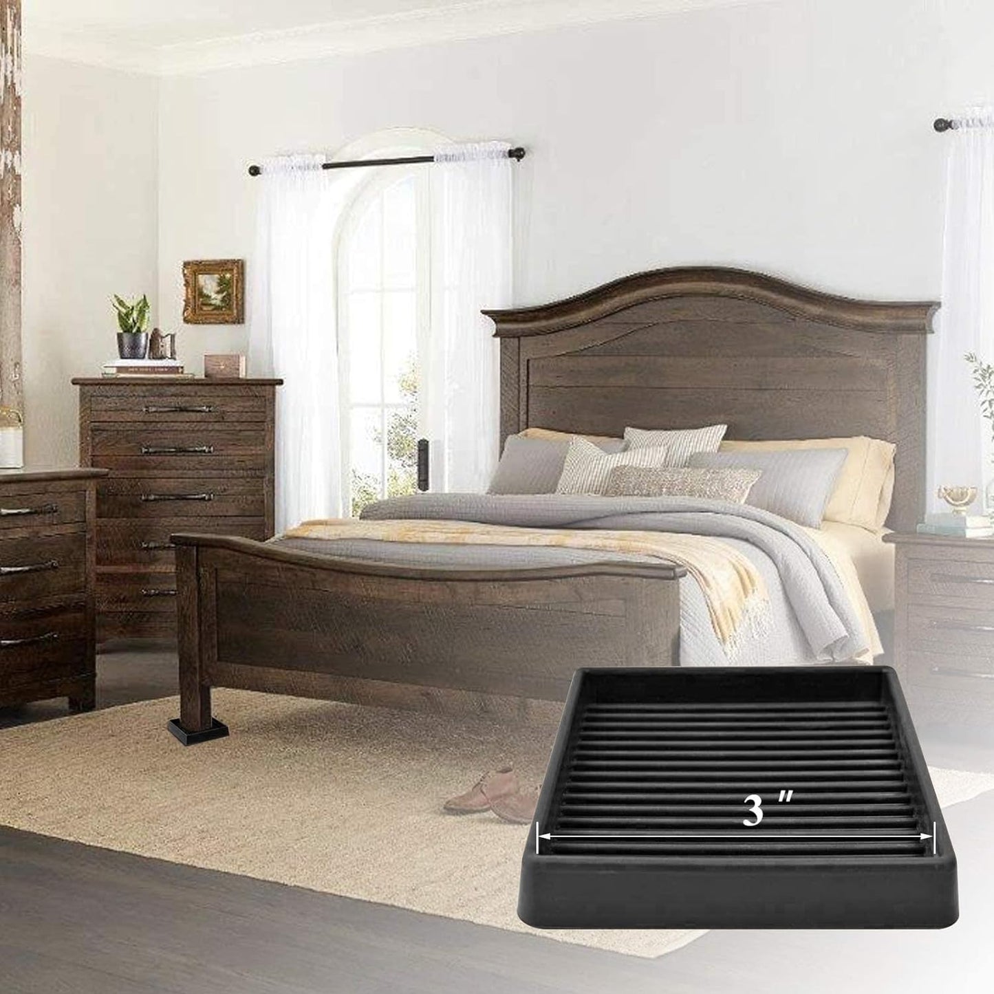 Furniture Coasters 4 Pcs 4” Furniture Caster Cups - Non Slip Furniture Pads Hardwoods Floors - Non Skid Grippers Rubber Furniture Feet Anti Slide Floor Protector for Bed Couch Stoppers Black