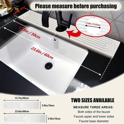 Stone Faucet Mat For Kitchen Sink, 23.6" Diatomite Quick Drying Stone Mat For Kitchen Sink, Sink Splash Guard, Super Absorbent, Sink Stone Quick Dry Around Faucet For Bathroom Counter (White)