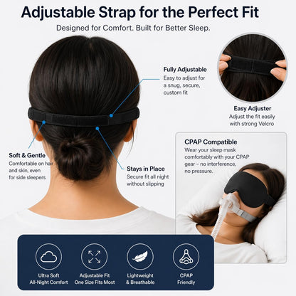 3D Sleep Mask for Side Sleepers, Blackout Eye Mask for Sleeping Women & Men, Zero Pressure Eye Cups, CPAP Friendly, Soft Adjustable Light Blocking Mask (Black)