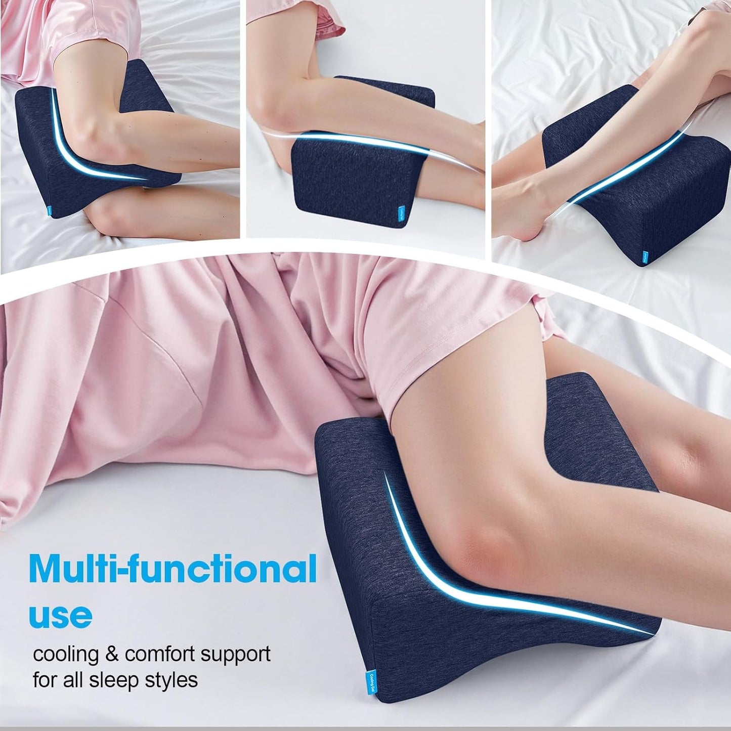 Knee Pillow for Side Sleepers, Leg Pillow with Cooling Gel, Grey/Large | Memory Foam Elevation Pillow for Spine Aligning, Sciatica, Back, Hip, Knee, Ankle Pain
