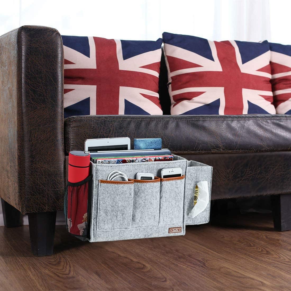 Zafit Bedside Caddy, Large Size Bedside Storage Organizer Bedside Organizer Caddy for Magazine Remotes Phone (13.4'' x 18.1'' Plus Size, Dark Grey)