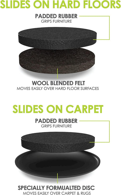 Slipstick GorillaSliders Premium Furniture Sliders for All Floor Surfaces (16 Piece Moving Kit) Reusable 3.5” Round Furniture Movers for Sliding Furniture on Hardwood & Carpet, Black, CB13-1-16