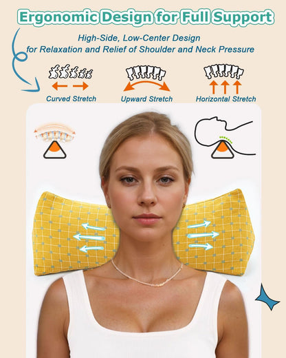 Cervical Buckwheat Neck Roll Pillow for Pain Relief, Firm Neck Support Bolster for Back Sleepers, Washable Cover, Ideal for Office Lunch Break, Blue 15 X 5 Inches