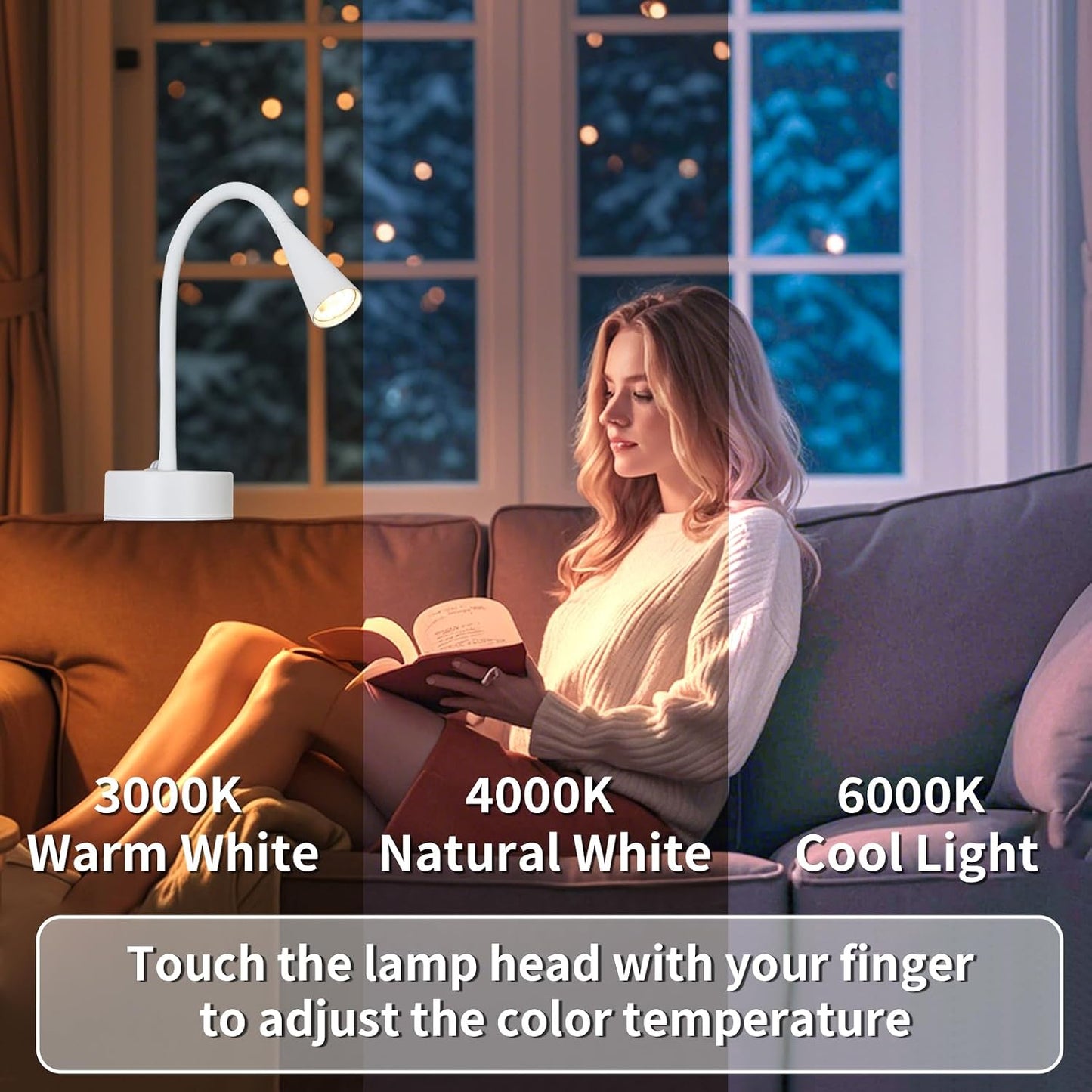 Black Headboard Reading Light, No Drilling Wall Mounted Reading Lights for Bedside, Book Light for Bedtime Reading, Buttonless Dimmable Reading Lamp, Movable Gooseneck Reading Sconces for Bedroom