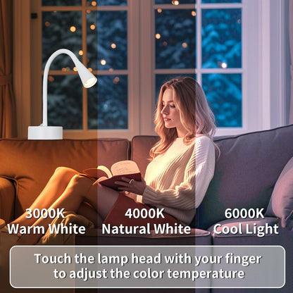 Black Headboard Reading Light, No Drilling Wall Mounted Reading Lights for Bedside, Book Light for Bedtime Reading, Buttonless Dimmable Reading Lamp, Movable Gooseneck Reading Sconces for Bedroom