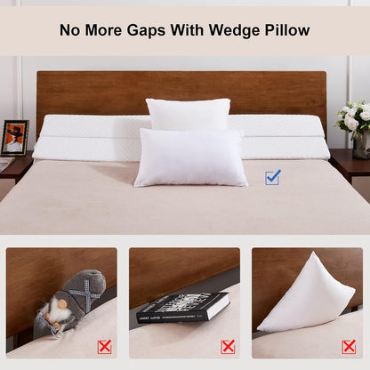 EUHAMS Queen Size Bed Wedge Pillow - Bed Gap Filler Mattress Wedge Headboard Pillow Close The Gap 0-7" Between Your Headboard and Mattress or Wall for Sleeping Backrest Pillow (60"x10"x6" Gray)