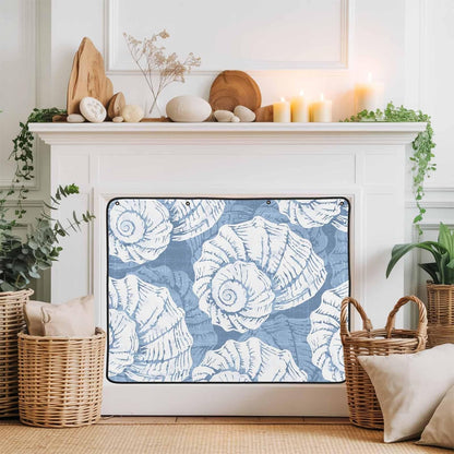Magnetic Fireplace Cover Navy Blue Coastal Shells Fireplace Screen Decorative Ocean Conch Marine Life Insulation Fireplace Blocker Save Energy Fireplace Draft Stopper Covers for Living Room 36x30 Inch