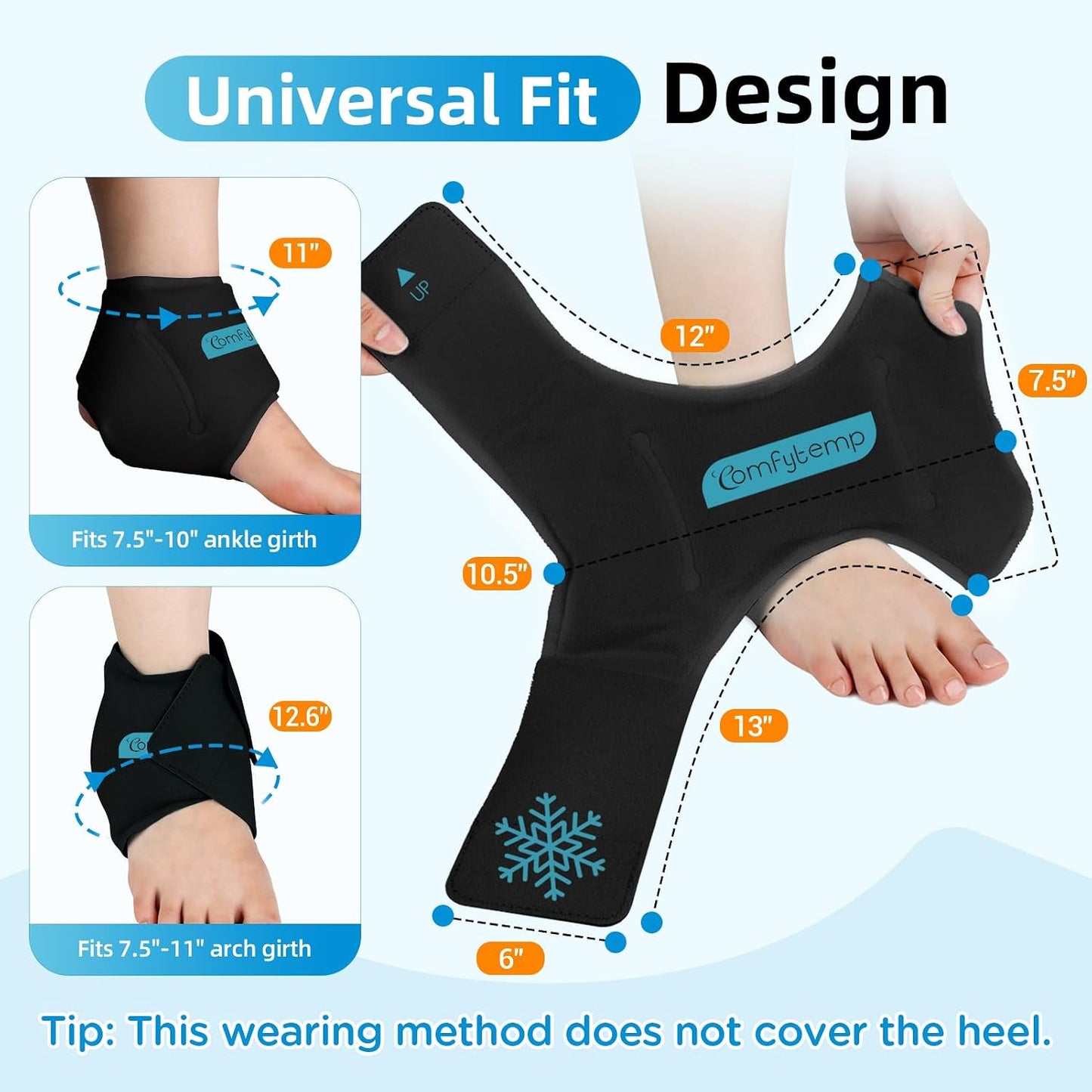 Comfytemp Ankle Ice Pack Wrap for Plantar Fasciitis, Swelling, Foot Pain Relief, FSA Eligible HSA, Gel Packs for Injuries Reusable, Hot Cold Compress for Achilles Tendonitis, Sprained Ankles, 2 Packs
