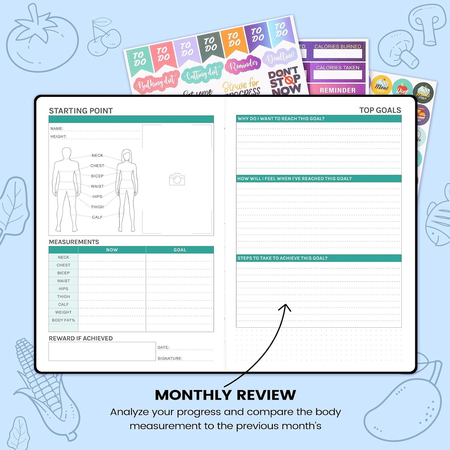 Food Journal - Journal for Women Weight Loss, 5.8" x 8.3", 6 Months Meal Planner to Count Calories Health Journals for Women/Men, Keep Healthy Diet & Achieve Fitness Goals - Rose Gold