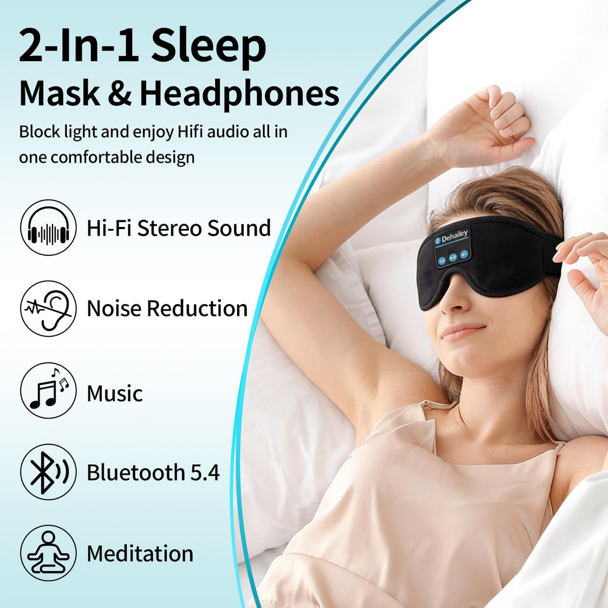 Sleep Headphones, 3D Sleep Mask with Bluetooth Headphones, 100% Light Blocking Music Eye Mask, Sleeping Headphones for Side Sleepers Sleeping Mask Thin Stereo Speakers Perfect for Sleeping