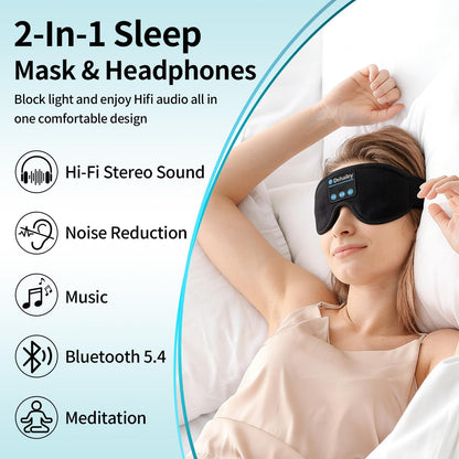 Sleep Headphones, 3D Sleep Mask with Bluetooth Headphones, 100% Light Blocking Music Eye Mask, Sleeping Headphones for Side Sleepers Sleeping Mask Thin Stereo Speakers Perfect for Sleeping