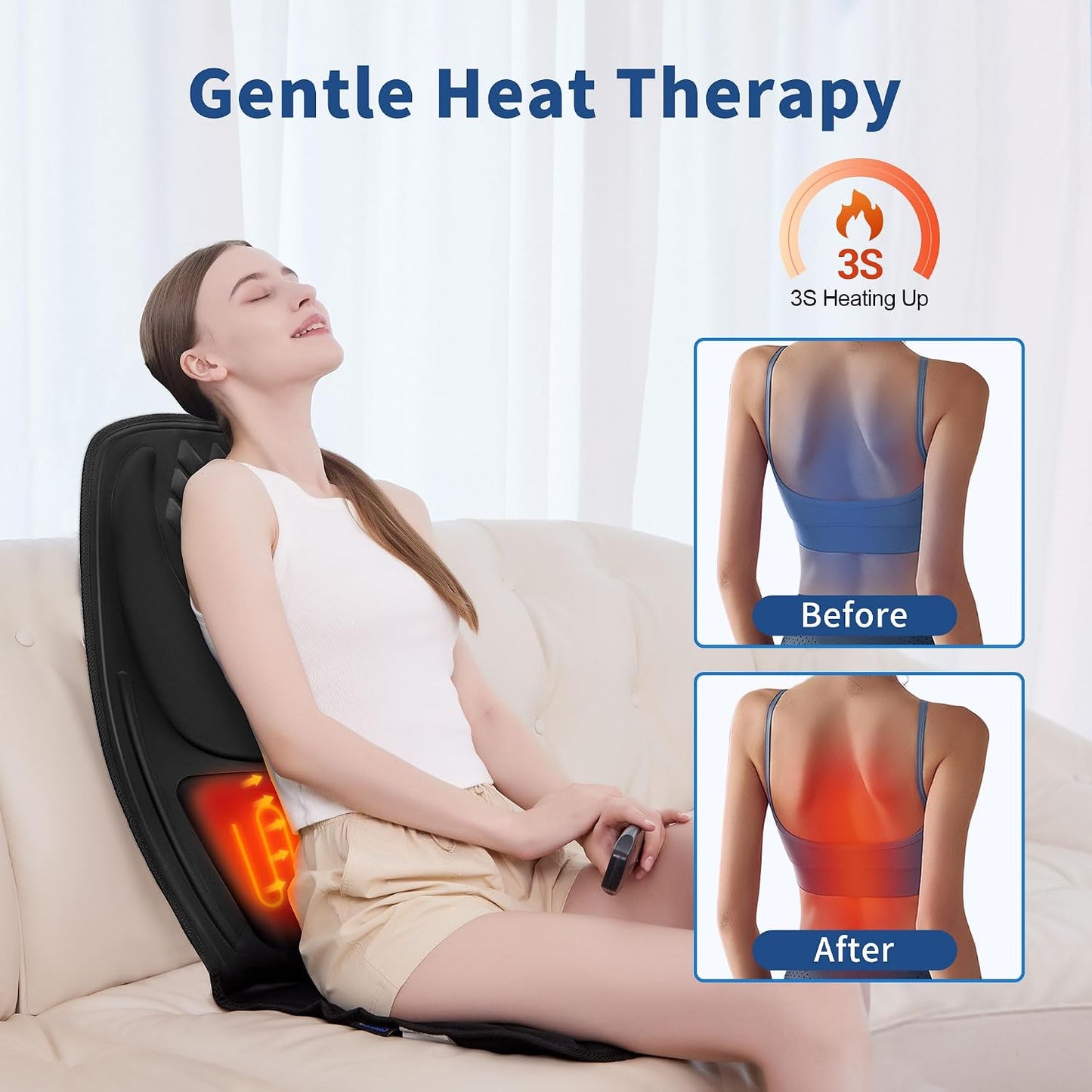 Vibration Massage Seat Cushion with Lumbar Heat, 8-Motor Back and Seat Massager Pad, Manual Lumbar Support, 9 Modes and 3 Intensities for Office Chair, Sofa and Recliner