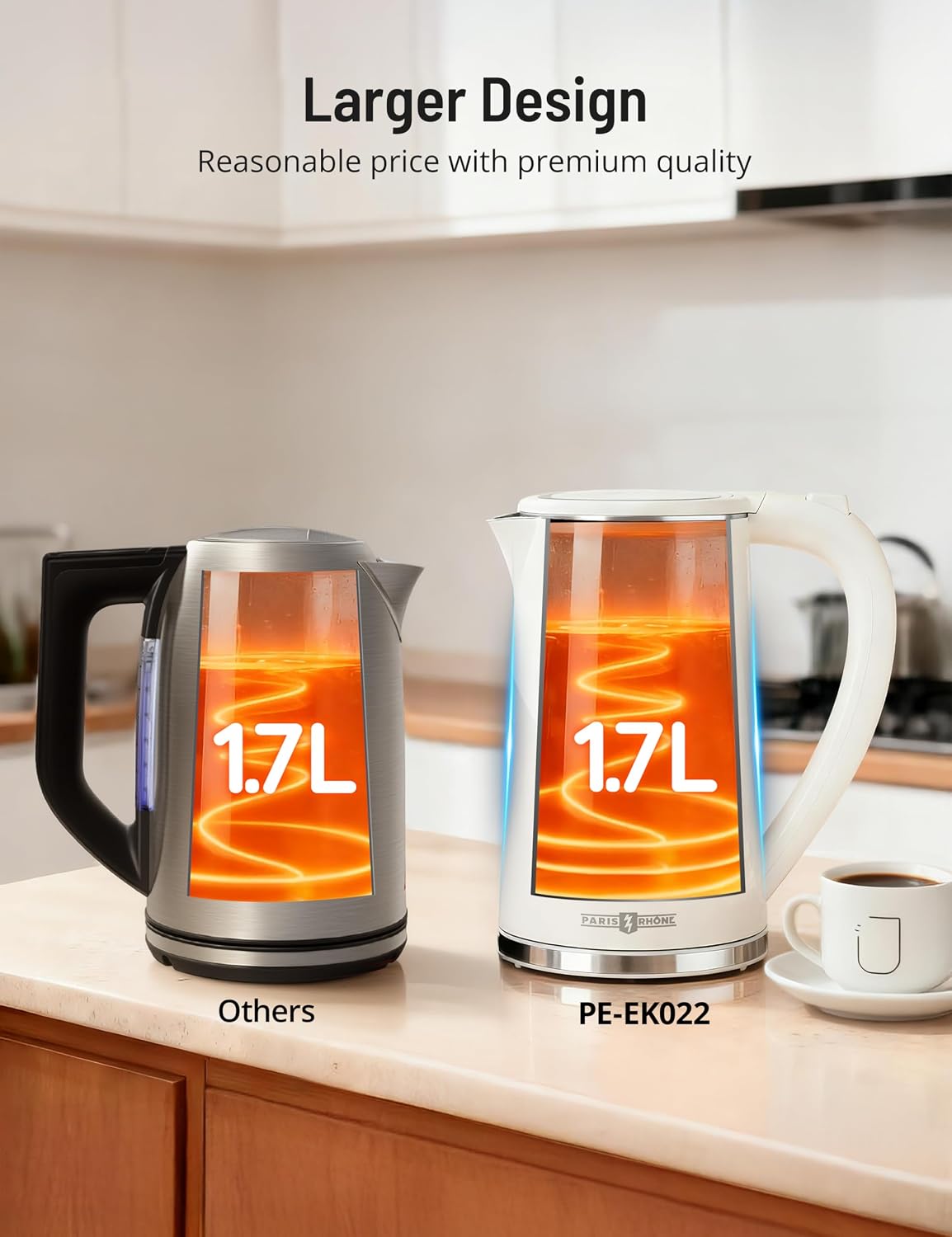 Electric Kettle Temperature Control, 1.7L Large Electric Tea Kettle, 4H Keep Warm Hot Water Boiler with 6 Presets, LED Screen Electric Kettles for Boiling Water, Boil-Dry Protection