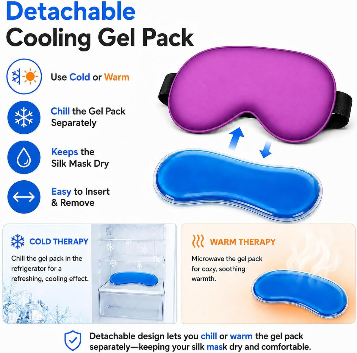 Cooling Sleep Mask with Mulberry Silk Surface & Removable Gel Pack
