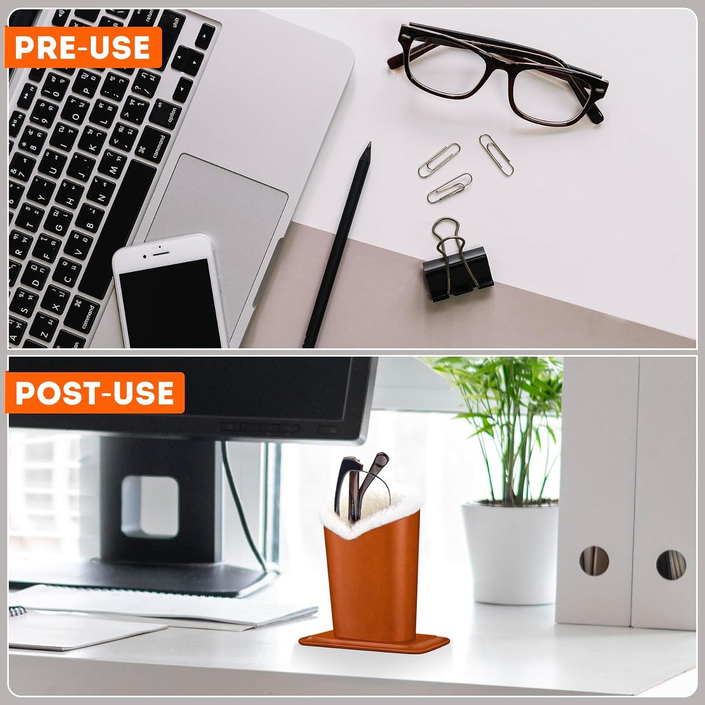 Plush Lined Eyeglasses Holder, PU Leather Glasses Stand Case