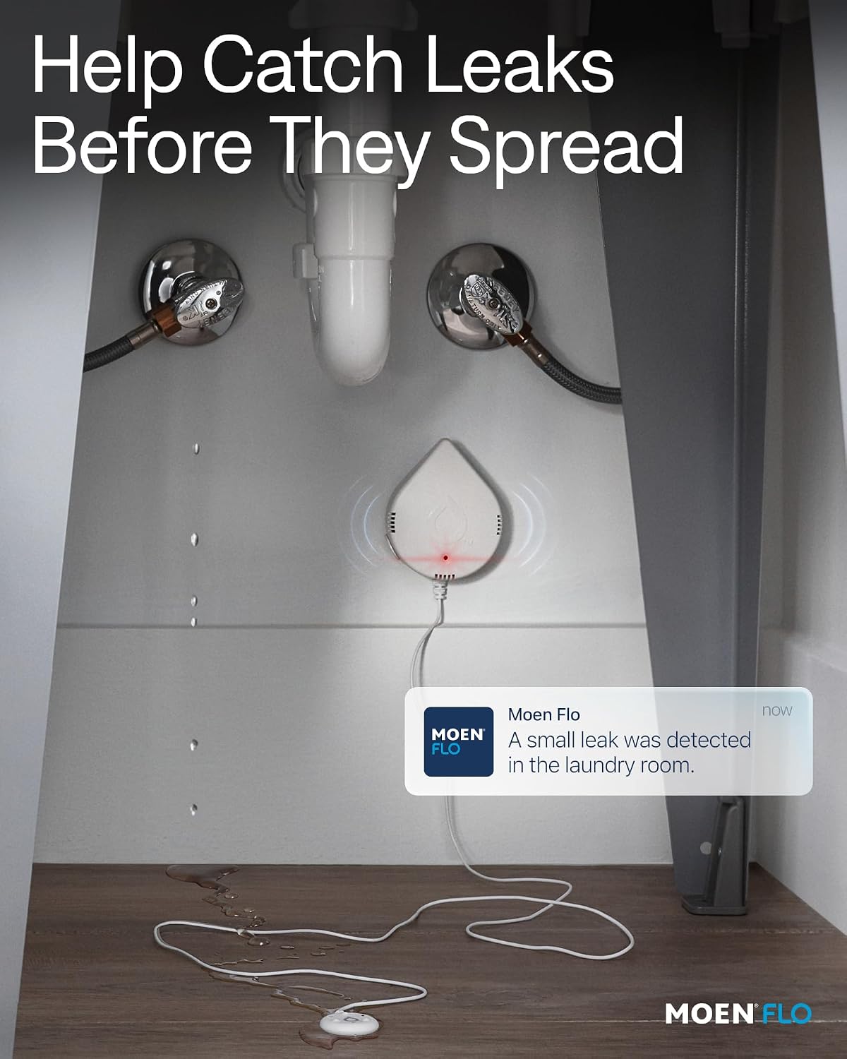 Moen 920-005 Flo Smart Water Leak Detector, White, 3-Pack
