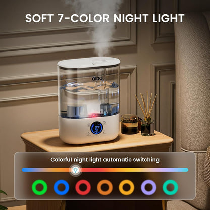 QIDO Top Fill Humidifiers for Bedroom, 5 L Cool Mist 36H Super Long Time, Quiet 28dB Essential Oil Diffuser for Baby & Plants, 3 Adjustable Mist with Touch/APP/7-color Nightlight, Auto Shut-off, White