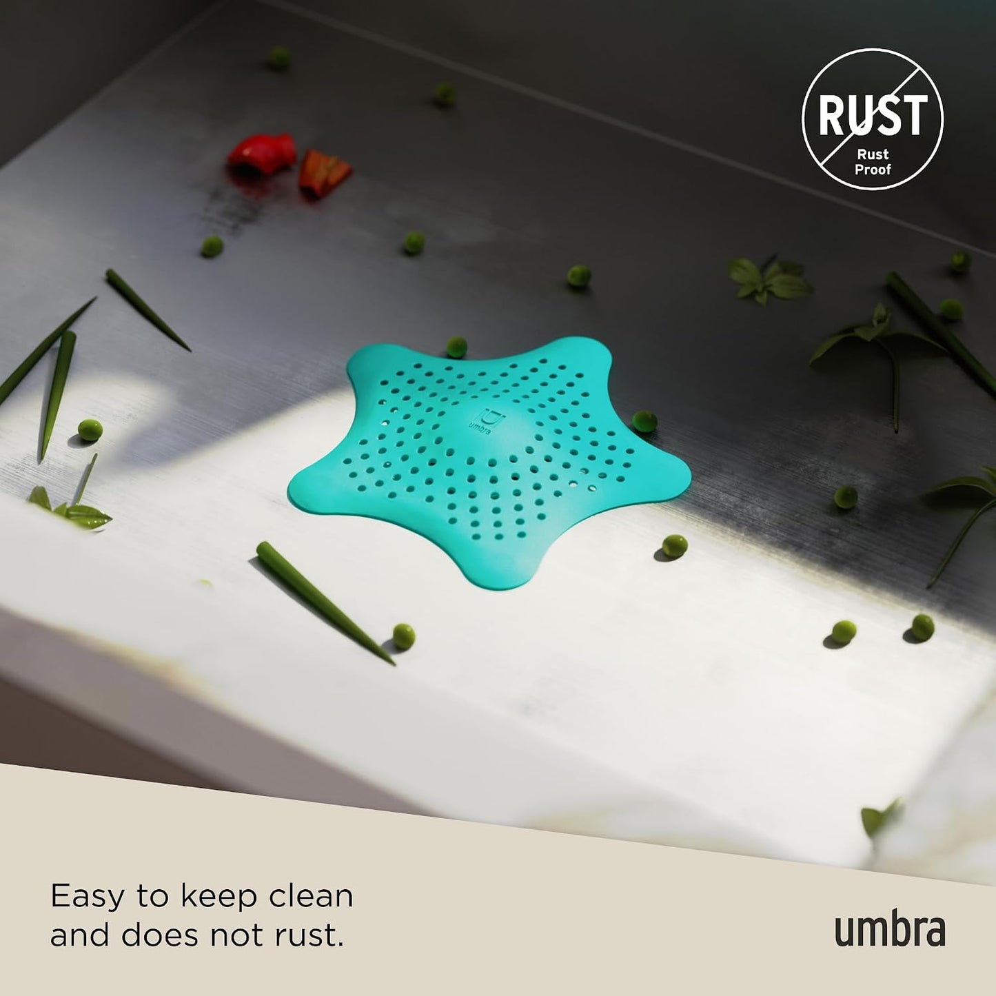 Umbra Starfish Hair Catcher, Suction Cup Drain Cover, 6-Inch, White | Silicone material, flexible and durable, water resistant seal, easy to clean, rust proof, fits standard tubs