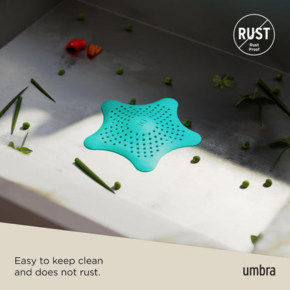 Umbra Starfish Hair Catcher, Suction Cup Drain Cover, 6-Inch, White | Silicone material, flexible and durable, water resistant seal, easy to clean, rust proof, fits standard tubs
