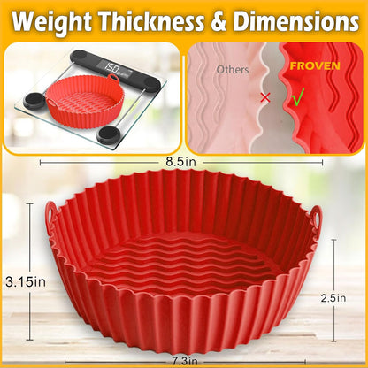 8 Inch Square Silicone Air Fryer Liners (2 Pack) Pink & Grey Reusable Non-Stick Inserts with Handles for Mess-Free Cooking & Heat Resistance – For Airfryer Ninja COSORI Instant Vortex & More