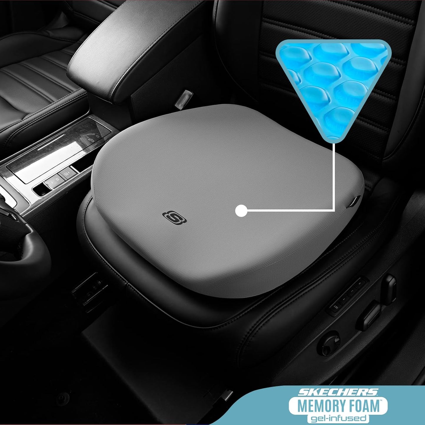 Skechers Seat Cushion Premium Gel & Memory Foam-Office Chair Cushion for Tailbone Pain Relief,Butt Pillow for Office Chair,Car seat Cushion,Long Sitting Office Workers,and Car Drivers,Black